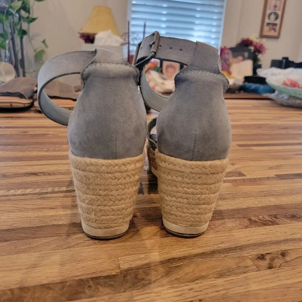 Francesca's Addilyn Espadrille Wedge Sandal Blue Faux Suede